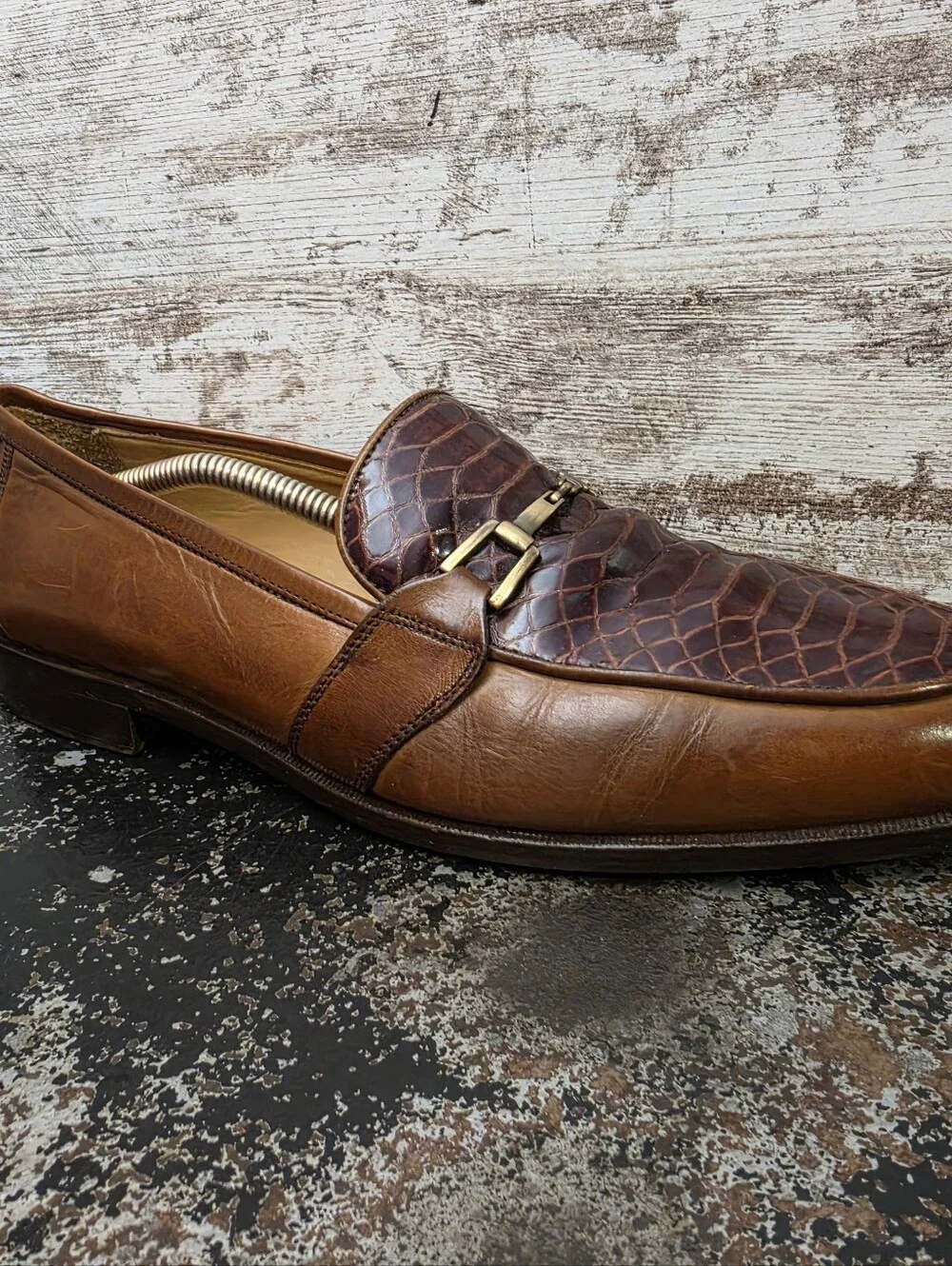 Mens Johnston & Murphy Cellini Loafers Shoes Sz 10 Used Crocodile Bit Link